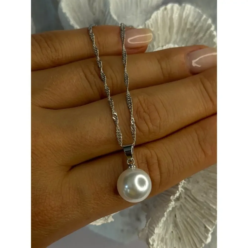 925 Sterling Silver Pearl Necklace Length 18 inch